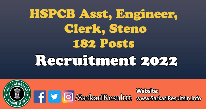 HSPCB Asst, Engineer, Clerk, Steno Recruitment 2022